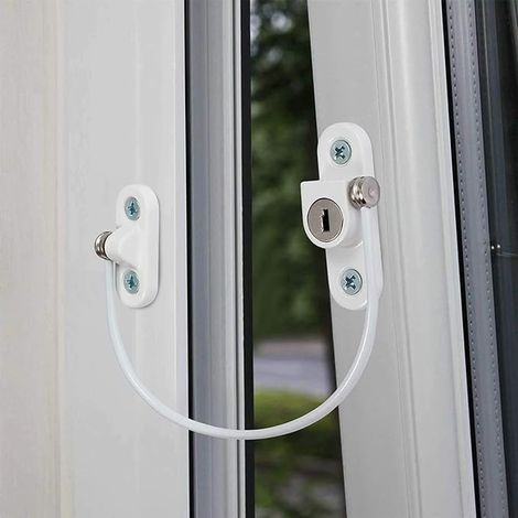 Verrou de Sécurité Meuble Porte Fenêtre avec Clé de Blanc Restricteur Câble 190mm Entrebâilleur à Cable (1/3)