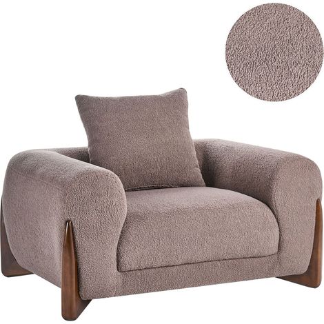 Poltrona Boucle con braccioli e gambe in legno Salotto moderno Marrone Vinliden (1/5)