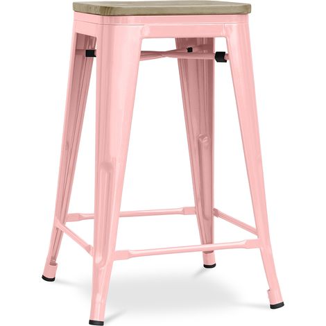 Barhocker im Industriedesign - Holz & Stahl - 61cm - Stylix Pastellorange