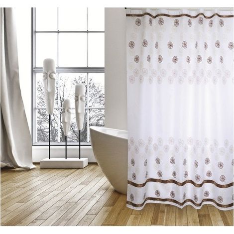 Rideau de douche Polyester KAYA 180x200cm QUALITE PREMIUM Blanc & Marron - Anneaux inclus MSV