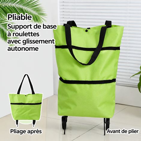 Chariot de courses pliable sac shopping à roulettes vert en tissu Oxford vert 41 × 15 × 46 cm 370 g – Livraison gratuite