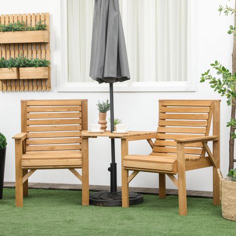 Set da bistrot in legno a 3 pezzi, set di mobili da giardino resistenti alle intemperie con design a doghe e foro per ombrellone, marrone