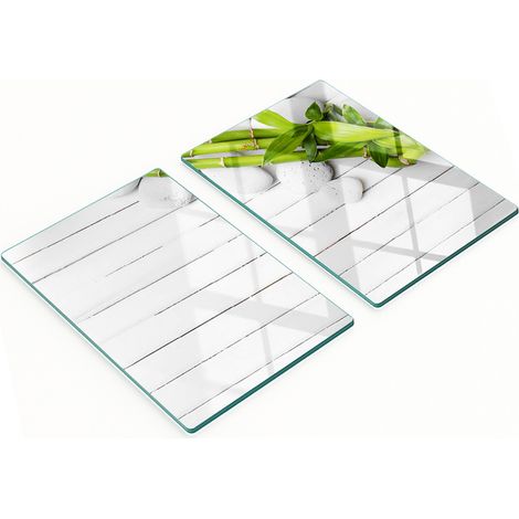 Juego de tablas de cocina de vidrio templado con dise帽o de bamb煤, 2 x 40 x 52 cm.