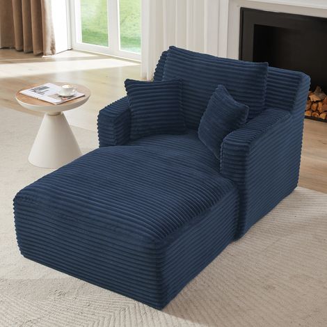Chaiselongue-Sessel aus Cord, blau, 166 x 100 x 82 cm, ohne Montage HAVRYA (1/5)