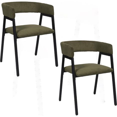 The Home Deco Factory – Lot de 2 fauteuils de salle à manger en velours côtelé – Structure métal noir – Assise confortable – Dimensions 51.5x50.5x71.5cm (1/5)