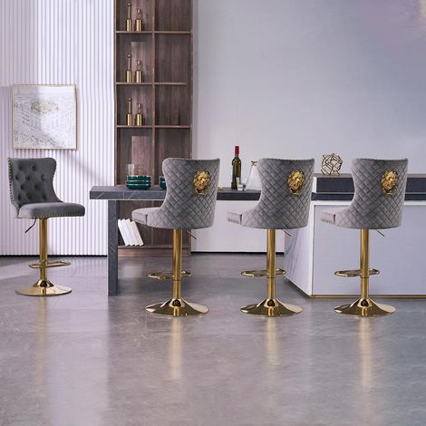 Samt Barhocker 4er Set höhenverstellbar mit Lehne und Löwenring-Griff (1/5)