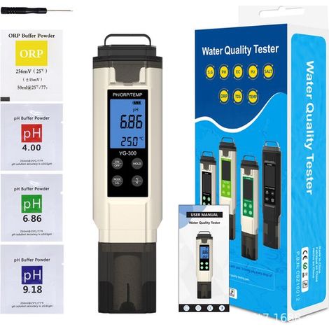 Medidor de calidad del agua portátil 3 en 1: medidor de pH para piscinas, acuarios, sistemas hidropónicos y análisis de agua potable (1/5)