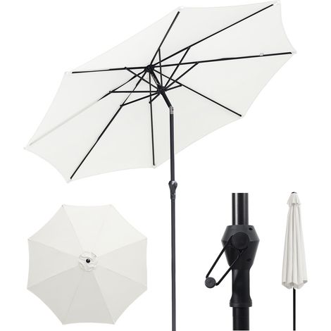 Sekey Sonnenschirm 300 cm Alu Gartenschirm Rund, Marktschirm Knickbar, mit Kurbel, Creme (1/5)