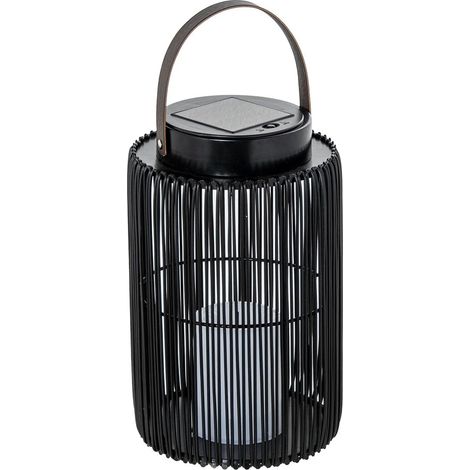Lampe solaire de table ou sol en bois et métal noir avec bougie LED 17 x 17 x 38 cm (1/4)