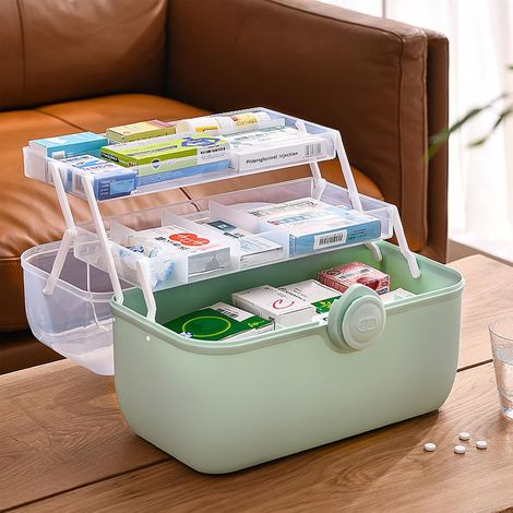 Plastique EHBO Doos - Organisateur 3 couches - Avec tiroir thermomètre - Grand - Veilige Sluiting For Huis En Car (1/5)