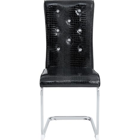 Chaise de salle à manger vintage simili cuir effet crocodile avec boucle en cristal et pieds en métal chromé noir - lot de 4 (1/5)