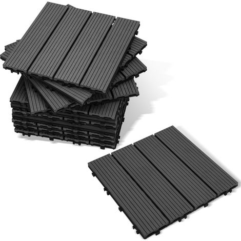 SWANEW Piastrelle per terrazza 1 mq, piastrelle in WPC 30x30 cm, 11 pezzi di piastrelle a clic, piastrelle per balcone, piastrelle in legno, resistenti alle intemperie, antiscivolo, antracite - 4 stri (1/5)