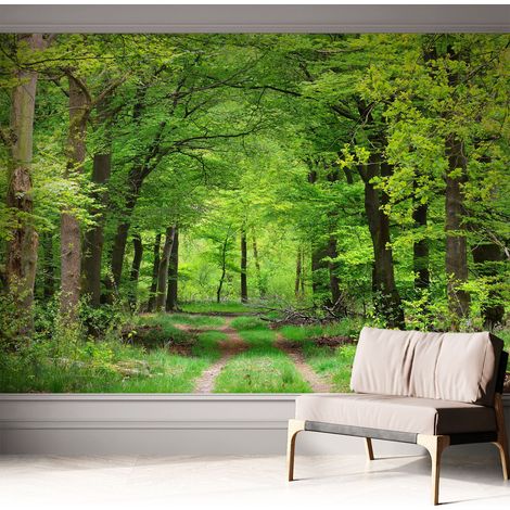 Fotomurale adesivo - murale da parete - Carta da parati autoadesiva - design parete moderno - Sentiero nel bosco 312x219 cm (1/5)