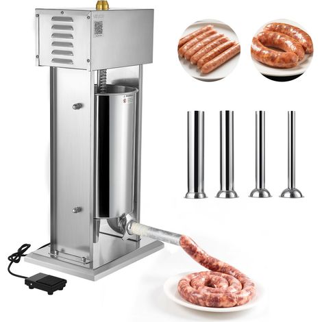 Poussoir à Saucisses Électrique 15 L, Machine à Saucisses Verticale en Acier Inoxydable, Ensacheuse à Contrôle de Vitesse en Continu et Pédale, avec 4 Tubes de Remplissage, pour Cuisine (1/5)