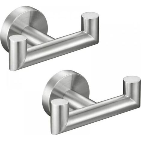 Lot de 2 crochets muraux doubles pour salle de bain, en acier inoxydable SUS 304, pour peignoir, porte-serviettes, porte-serviettes et patère, argenté (1/5)