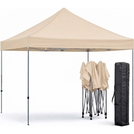 Gazebo Professionale 3x3 M Automatico A Fisarmonica In Acciaio Con Telo Oxford 1200D PVC Impermeabile Anti UV Sacche Zavorra Borsa Trasporto Per Sagre Feste Eventi Beige (1/5)