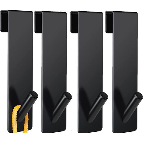 4pcs Crochets de Porte de Douche, Acier Inoxydable Crochets de Suspension pour Serviettes Sans Perçage sur Porte de Douche sans Cadre pour Salle de Bain(Noire) (1/5)