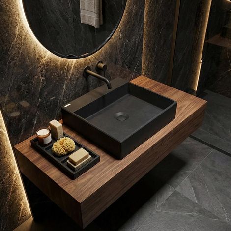 Lavabo carré en granit avec plan de travail 40x40 cm noir - Sofyro (1/5)