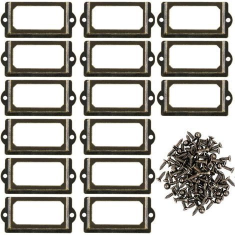 Juego de 15 portatarjetas metálicos con tornillos para oficina, biblioteca, librería, estanterías, color bronce, tamaño 70 x 33 mm (1/4)