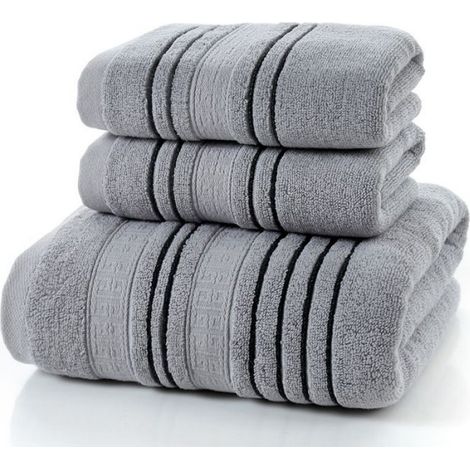 Ensemble de serviettes de bain en coton brodé 3 pièces 35x75cm Serviettes de bain géométriques pour les mains, le visage - Gris (1/4)