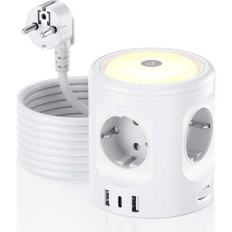 Multiprise avec lumière 4 Prises + 3 USB Protection Rallonge 3 m pour la Maison et Le Bureau 16 A (1/5)