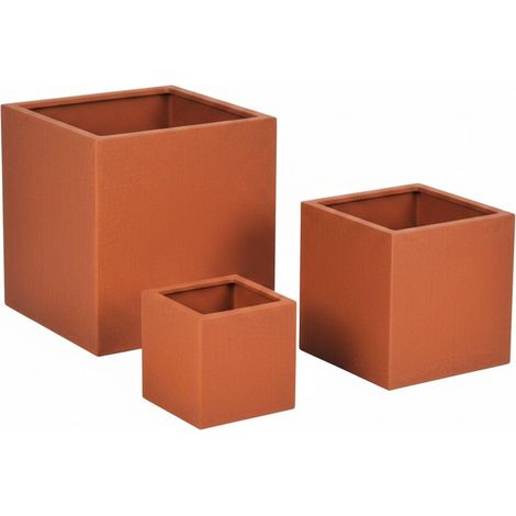 Lot de 3 jardinières design épurées pour extérieur terrasse jardin 37 x 37 x 37 cm en acier carbone effet rouille (1/2)