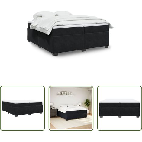 vidaXL Surmatelas - Sommier à lattes de lit et matelas Noir 200x200 cm Velours (1/5)