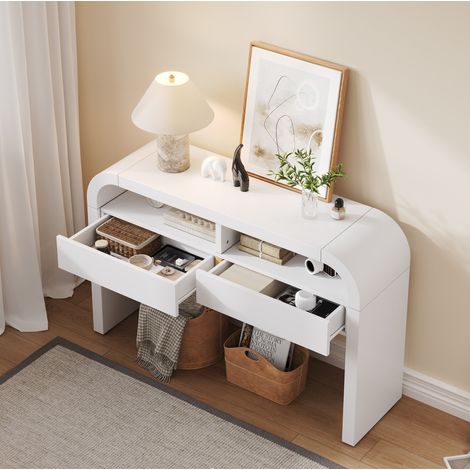 Tavolo consolle in MDF bianco 120 cm con 2 cassetti e piedini regolabili (1/5)