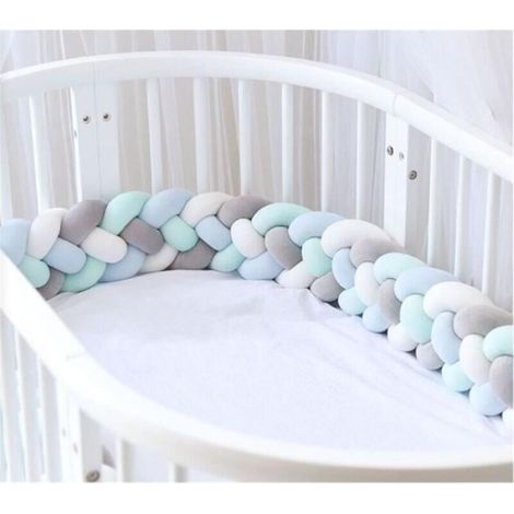 2M Tour de Lit Bébé Coussin Serpent Coussin Tressé Pare-chocs Velours Protection Bébé Gris+Blanc+Bleu+Vert