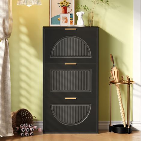 meuble rangement chaussures etroit 60x24x114 cm noir OKMYHOME (1/5)