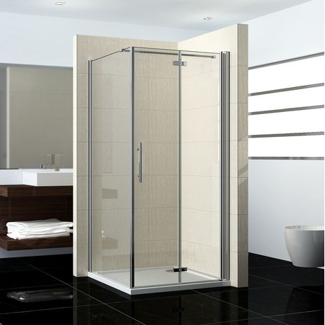 180°Falttür:80x197cm+Seitenwand:90x195cm Nano+ESG Glas Eckeinstieg Duschabtrennung Duschkabine Drehtür (1/5)