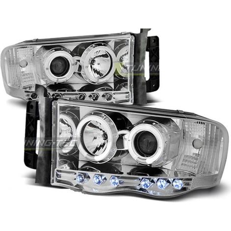Paire de feux phares Dodge Ram 02-06 angel eyes chrome-27361276