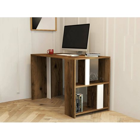 Dmora - Scrivania Schedar, Scrittoio multiuso, Tavolo per ufficio porta PC, Piano di lavoro, 120x60h75 cm, Noce e Bianco, con imballo rinforzato, con imballo rinforzato (1/5)