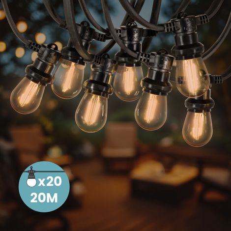 Guirlande Guinguette 20M 20 Bulbes Filament Ambré - Guirlande Lumineuse Ampoule E27 Ambrée - Guirlande Guinguette Led Filament rétro (1/5)