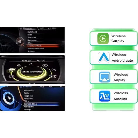 Interfaz CarPlay, tecnología inalámbrica, compatible con el sistema CIC de BMW, navegación mejorada, para el sistema NBT. (1/2)