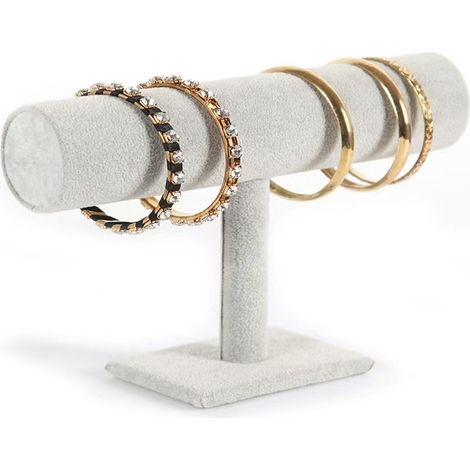 Support d'exposition élégant pour bracelets en velours gris à barre en T - support de bijoux de bureau pour colliers, bracelets, montres - étui d'exposition pour commerce avec base solide (1/5)