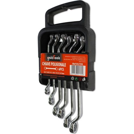Trade Shop - RINGSCHLÜSSEL MIT DOPPELGEBOGENEM KOPF, 6 STÜCK, LANGER SCHLÜSSEL AUS CHROM-VANADIUM 91705 - (1/2)