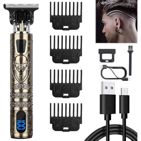 Tondeuse Cheveux Hommes, Barbe et Homme – Professionnelle IPX7, Lame T Zéro écart, 4 Peignes (1.5-4mm), Rechargeable USB pour Coupe Précise (pirate) Pirate - (1/5)