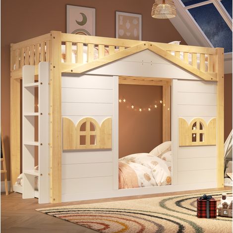 Cama infantil alta con escalera reversible 90x200 OKMYHOME (1/5)