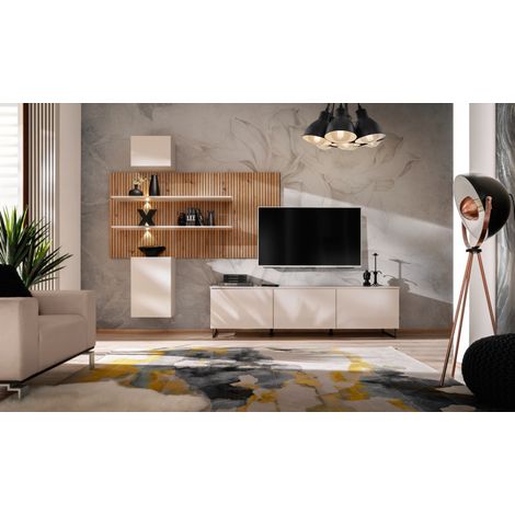 Ensemble meuble TV "Gusto PW A" - Beige - L 280 x H 200 x P 45 cm - Livraison gratuite