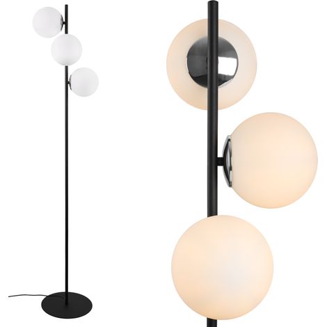 LAMPADA DA TERRA SIENA NERO CROMO, 3 PIATTI, PARALUMI BIANCHI (1/5)