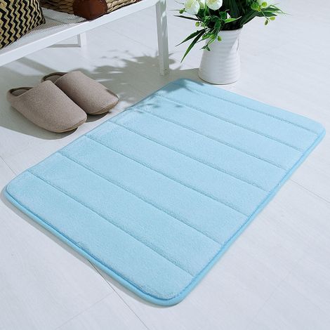 Tapis De Salle De Bain - Mousse Mémoire - Non Glissant - Absorbant - Lavable En Machine - 90 X 60 Cm - Bleu Clair - 1 Pièce (1/2)