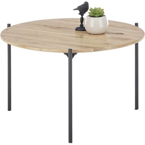 Table basse en bois coloris chêne huilé et métal noir - diamètre 55 x Hauteur 33 cm -PEGANE- (1/5)