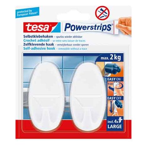 GANCIO OVALE 'POWERSTRIPS®' LARGE 2 ganci + 4 strisce - TESA