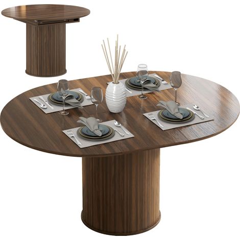 Table à Manger Extensible pour 6 à 8 Personnes, 110-150 cm, Table de Cuisine Ovale avec Piètement Central Rond, Noyer (1/5)
