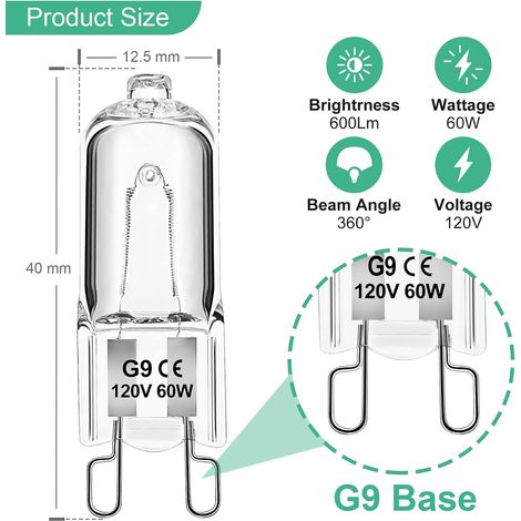 MINKUROW G9 Bombillas Halógenas Bombilla G9 Enchufe De 2 Pines Tipo Jcd 60w 120v T4 Bi-Pin Xenon Bombilla Pequeña Para Campana Extractora Microondas Baño Bombillas Candelabros Regulables (1/5)