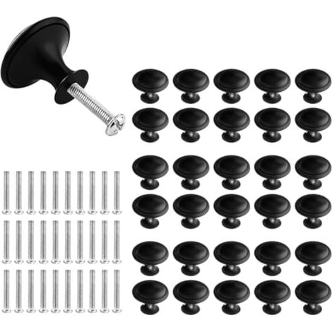 Poignee de Meuble Cuisine 30 Pièces, Bouton de Porte Noir Mat, Bouton de Meuble, Poignée Tiroir, Poignée Meuble Poignet de Porte Cuisine, Bouton Meuble Boutons de Portes pour Placards Cuisine
