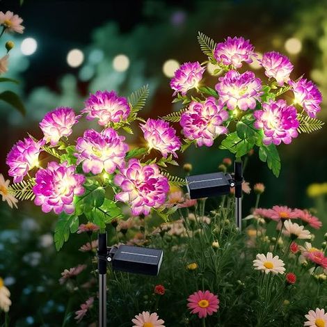Solar Outdoor Lights, 2 Piece Solar Outdoor Garden Light, 8 Modes Dahlia LED Lights, Warm White, Waterproof Flower Lighting Garden Decoration for Patio, Driveway (1/5)