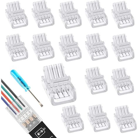 Lot de 16 connecteurs de bande LED à 4 broches, 8 mm, sans soudure, accessoire pour bandes LED SMD 5050/3528 (1/5)