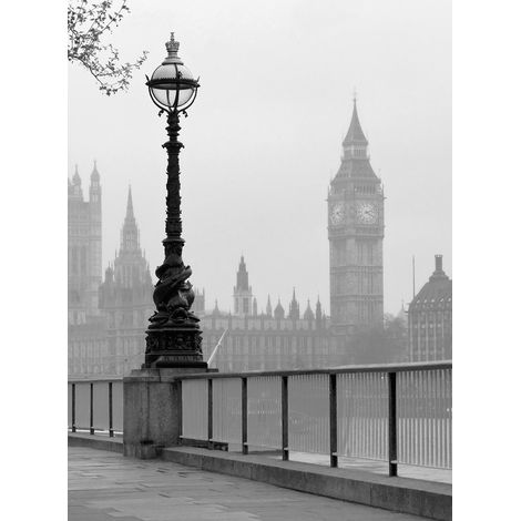 Papier peint panoramique élégant ville de Londres | Tapisserie panoramique noire et blanche | Papier peint panoramique pour chambre - 192 X 260 cm (4 pièces) (1/2)